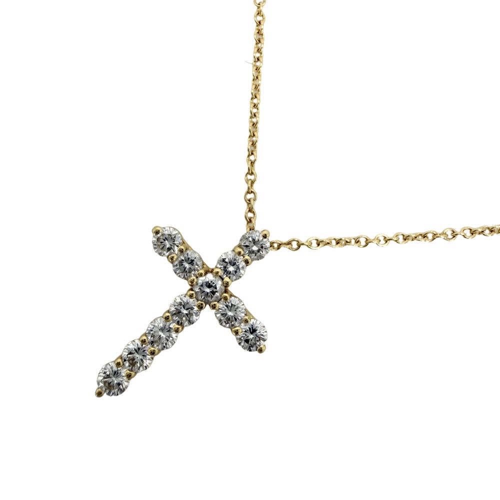 ティファニー ネックレス レディース ジュエリー アクセサリー クロスペンダント スモール 18金YG Au750 TIFFANY&Co. K18イエローゴールド ダイヤモンド0.42ct 約2.6g【中古品】