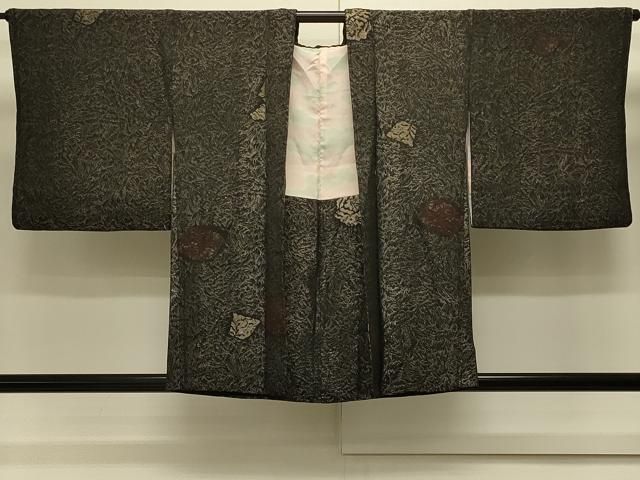 平和屋着物＃羽織　寿光織　洋花文　黒地　金銀糸　正絹　逸品　CABJ5539in