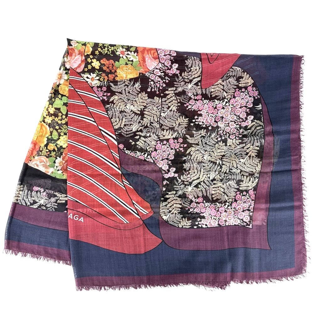 バレンシアガ スカーフ レディース 花柄 大判 ファッションアイテム BALENCIAGA ウール シルク ボルドー系 マルチカラー 美品【中古品】