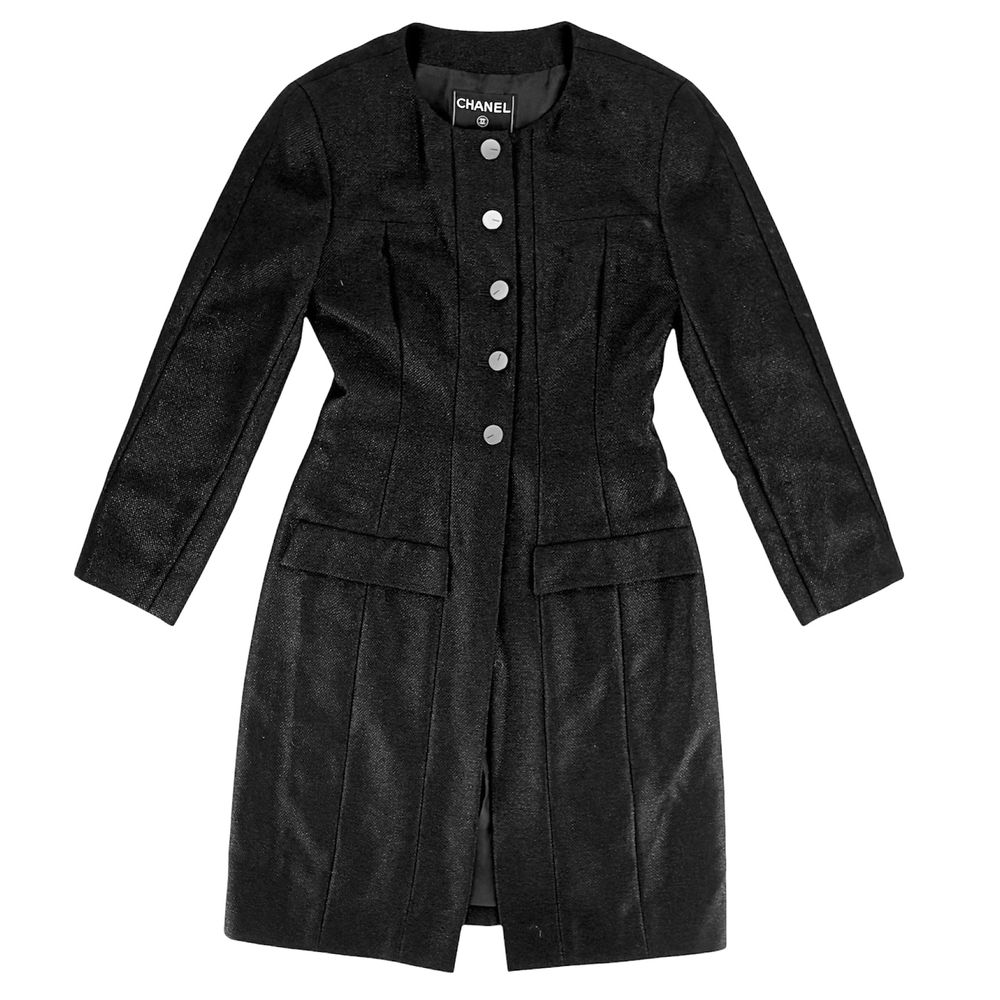 シャネル コート レディース ノーカラー ナイロンコート アパレル 服 アウター CHANEL ブラック 黒 ウール ナイロン 秋【中古品】