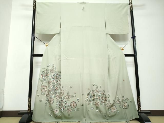 平和屋着物●豪華色留袖　作家物　総刺繍　洋花文　暈し染め　金糸　正絹　逸品　未使用　DABI2889ud