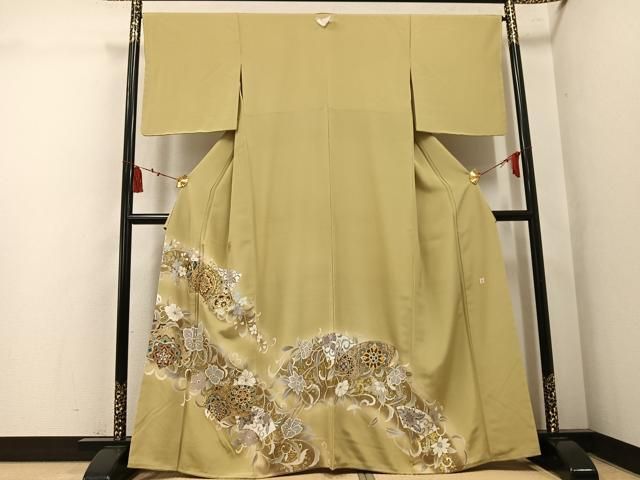 平和屋着物●豪華色留袖　作家物　駒刺繍　地紙花唐草文　暈し染め　金彩　正絹　逸品　AABL1279ph