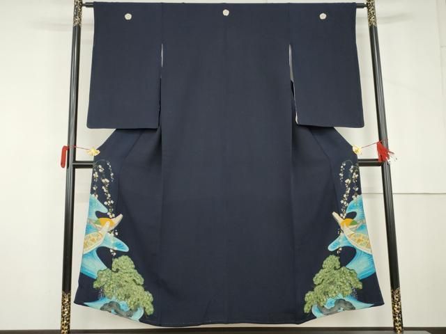 平和屋着物●アンティーク　大正ロマン　色留袖　刺繍　花船松文　鬼しぼ縮緬　正絹　逸品　AABL7672cs 23,660円