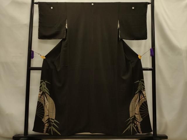 平和屋着物■豪華黒留袖　扇面草花文　両褄　正絹　逸品　AABK5962sx