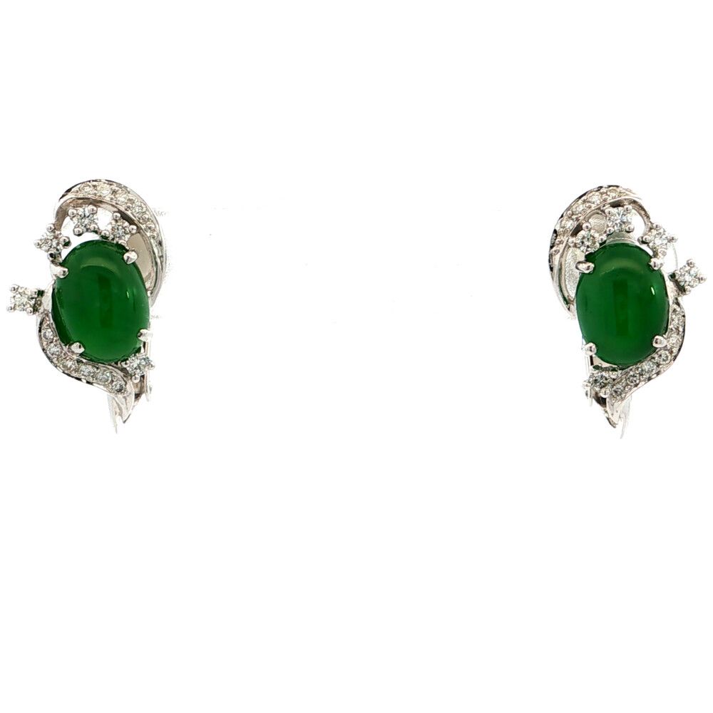 3.21ct 0.32ct イヤリング 翡翠 ジェイド イヤリング K18/750×K14/585コンビ-4.5g ホワイトゴールド 【♀】【S】【レディース】★■620957【中古】