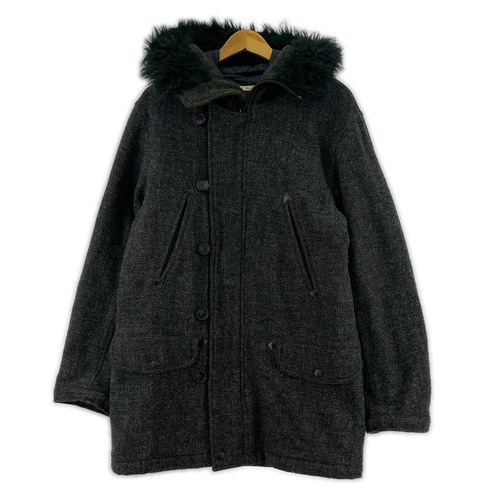 BEAMS ビームス Harris Tweed ウールダッフルコート sizeM/グレー