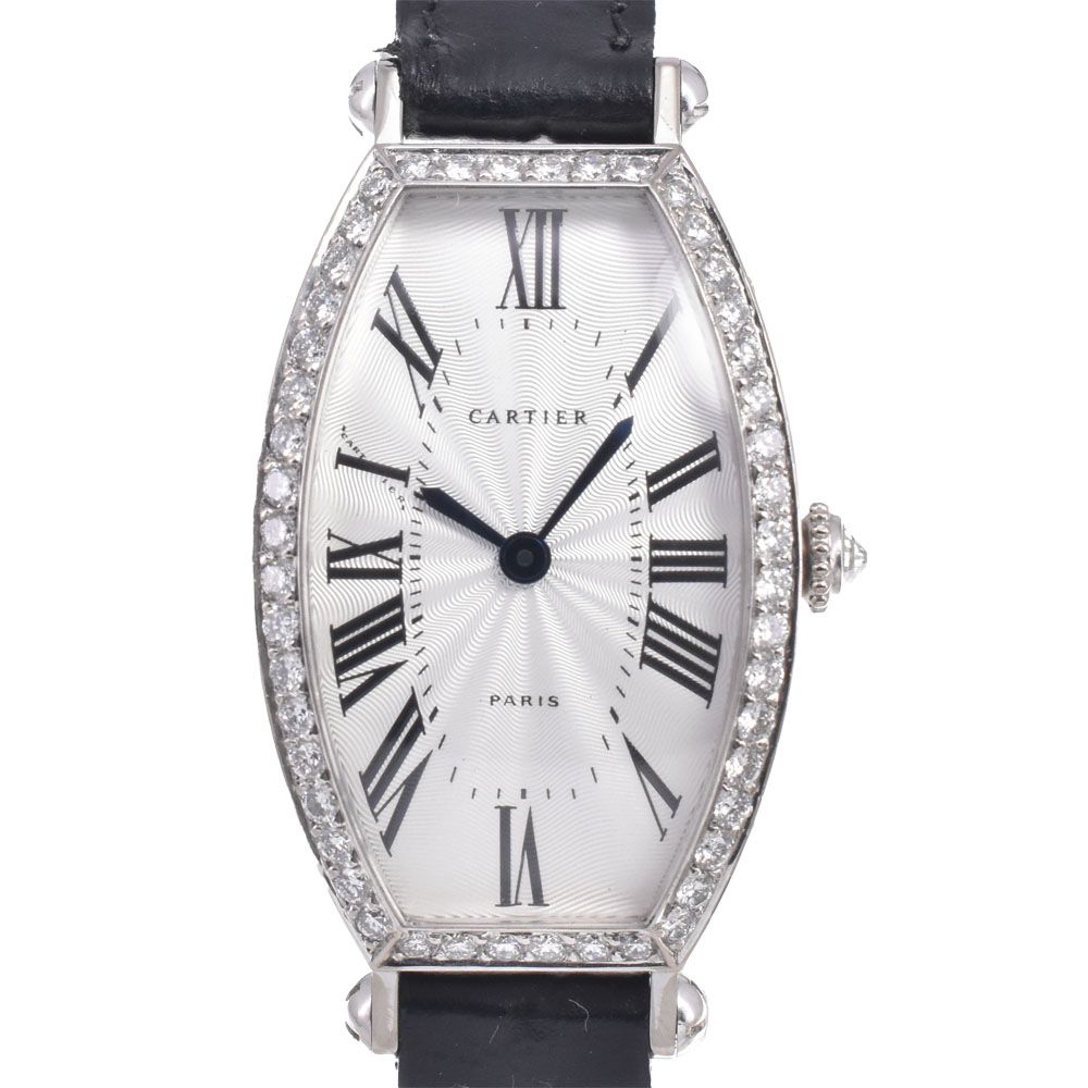 カルティエ CARTIER WA502551 カルティエ トノーSM ダイヤモンドベゼル シルバー 手巻き レディース 美品 腕時計 Z#145830