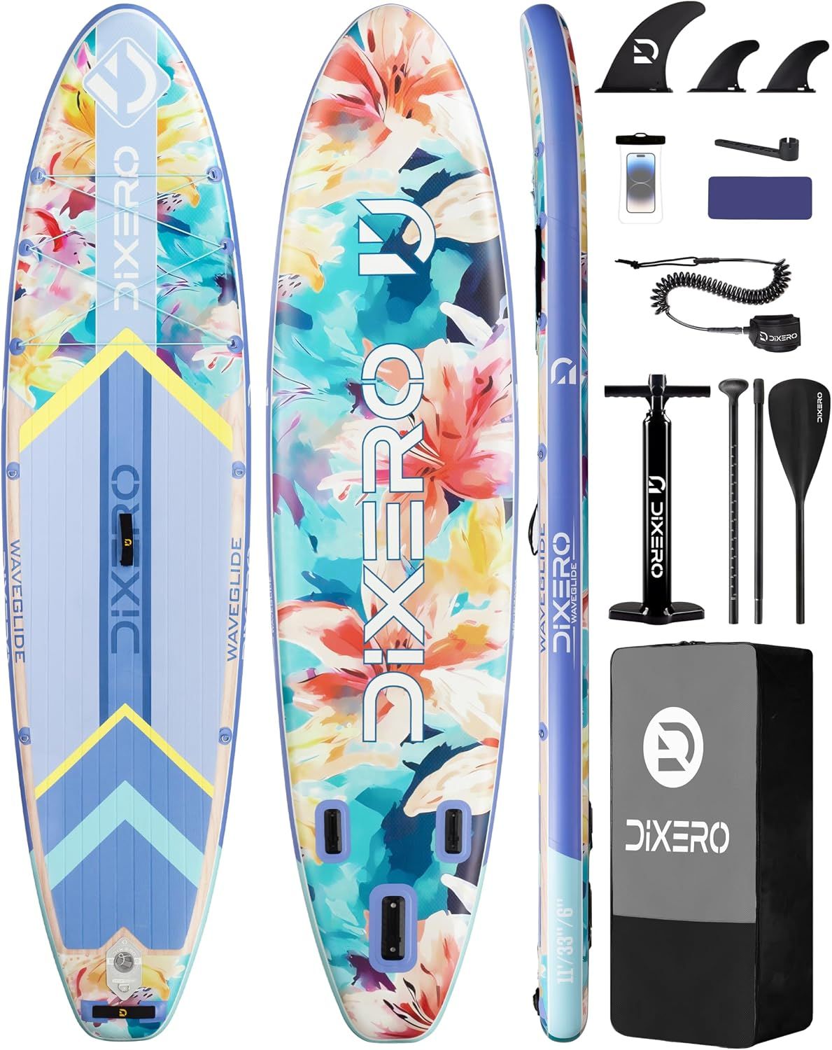 Dixero 空気注入式 スタンドアップパドルボード 11ft 大人用 エクストラワイド プレミアムアクセサリー付 調節可能パドル リーシュ 防水バッグ付属