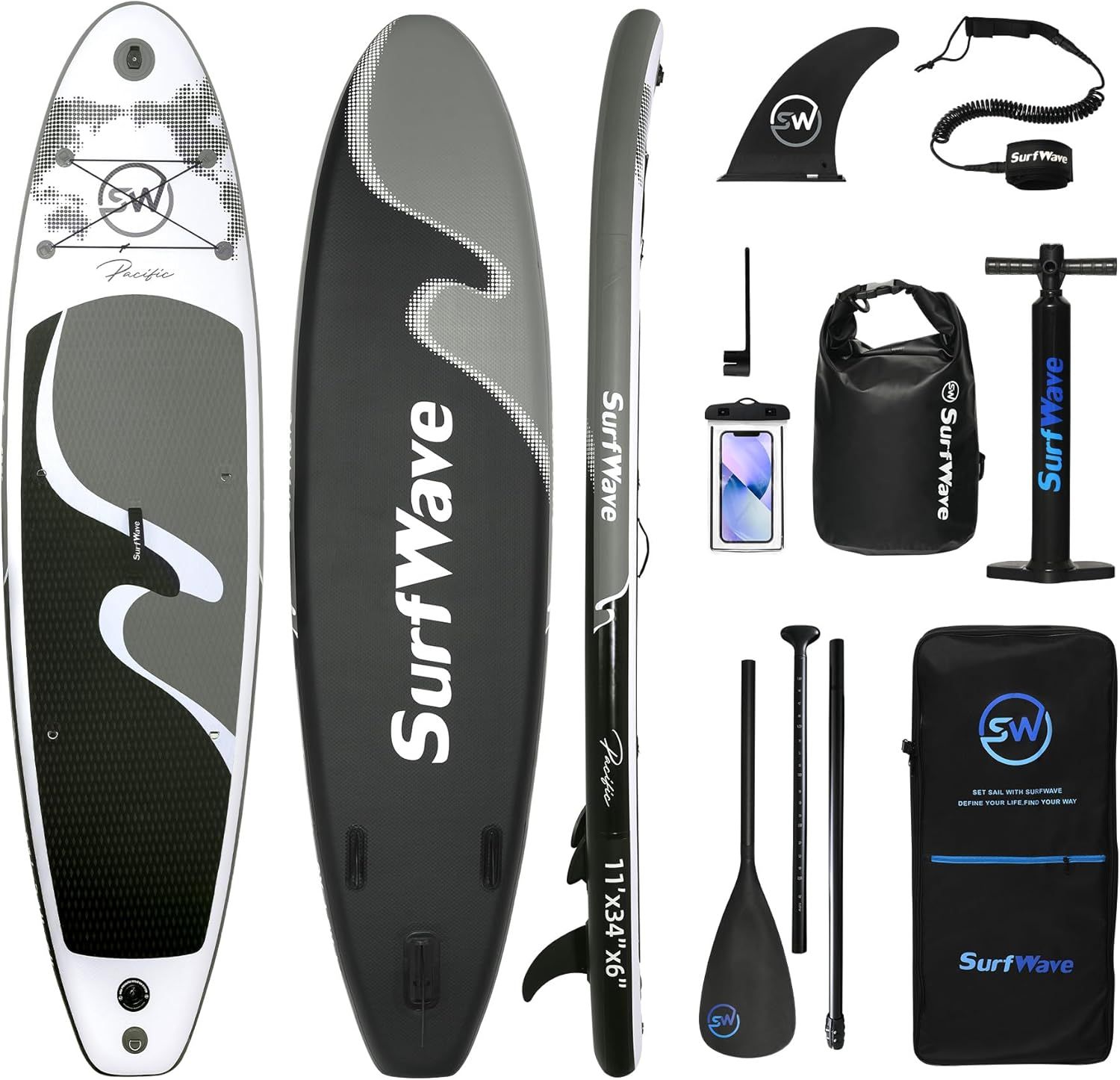 Surfwave パドルボード 大人3-4人乗り 335cm 増強PVC 高密度ドロップステッチ 250kg積載 空気漏れテスト済 日本向けフルセット