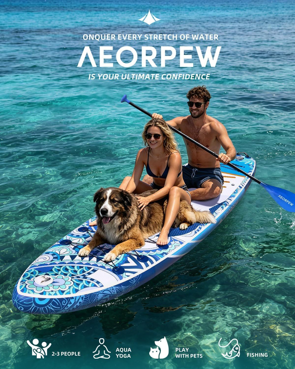 AEORPEW インフレータブル パドルボード 11ft 女性用 SUPボード 釣り ヨガ カメラマウント付 安定性抜群 EVA滑り止め 100Lバックパック付属