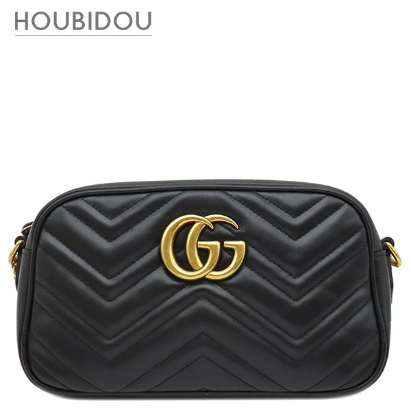 グッチ GUCCI ショルダーバッグ GGマーモント スモール カメラバッグ レザー シェブロンキルティングレザー ブラック ヴィンテージ金具 黒 ショルダー 447632 【箱】【中古】