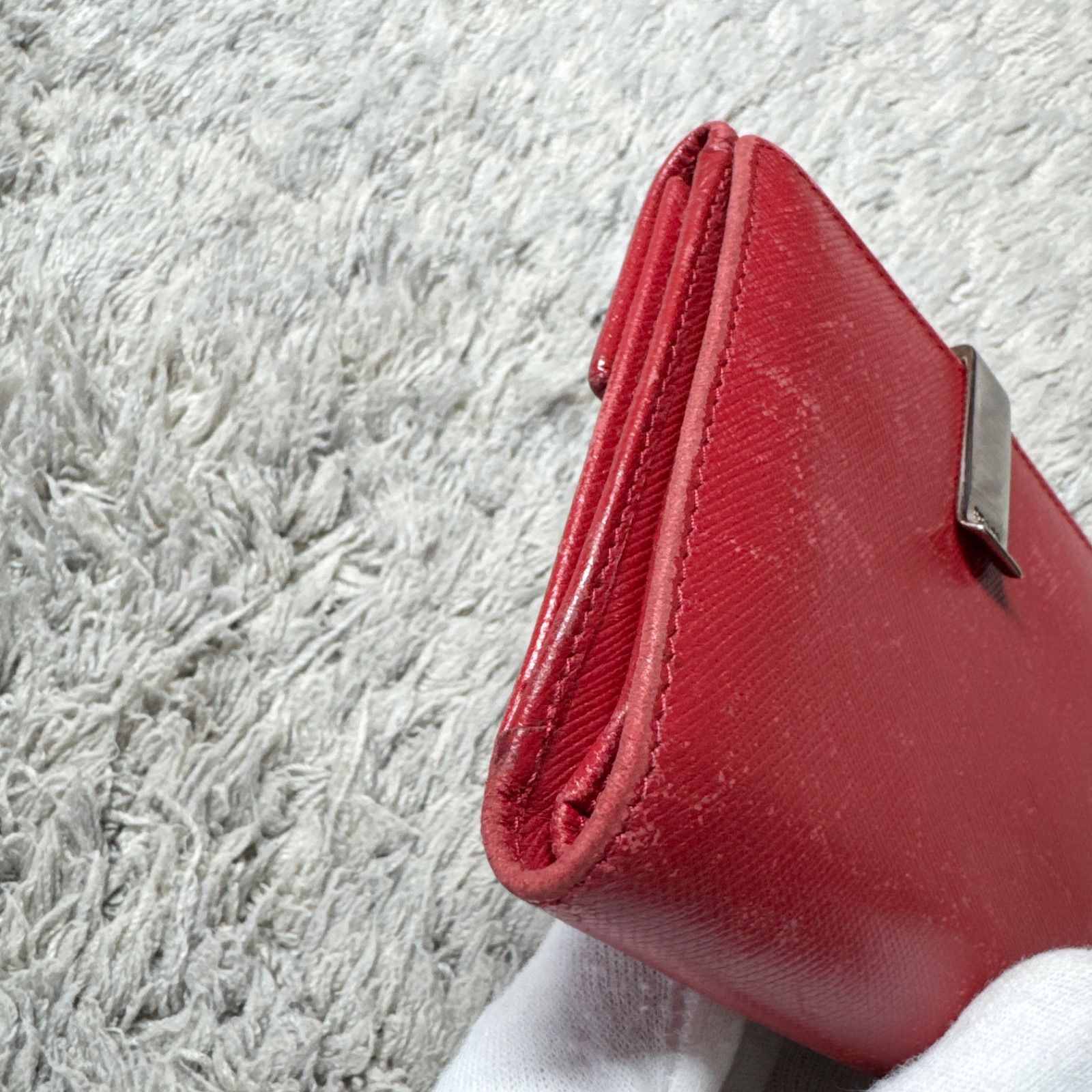 PRADA プラダ 二つ折り財布 サフィアーノレザー レッド シルバー金具