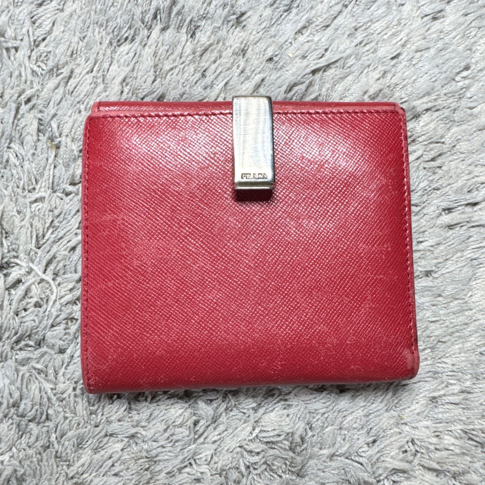 PRADA プラダ 二つ折り財布 サフィアーノレザー レッド シルバー金具