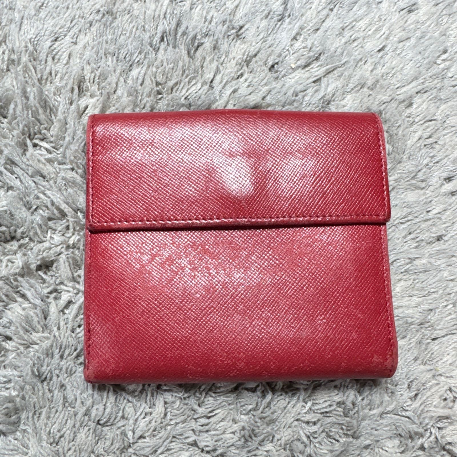 PRADA プラダ 二つ折り財布 サフィアーノレザー レッド シルバー金具
