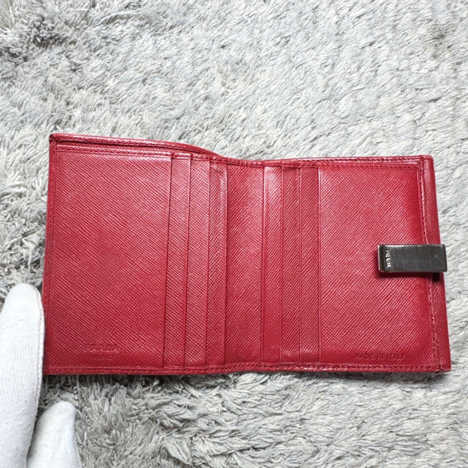 PRADA プラダ 二つ折り財布 サフィアーノレザー レッド シルバー金具