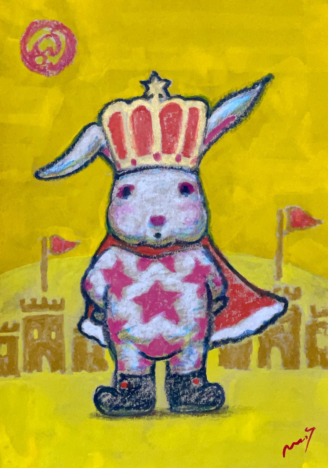 高野学 原画「moon and rabbit」SM号 高野マナブ 原画｜[ウサ王と月の城] Drawing A4 アクリル 一点物 高野