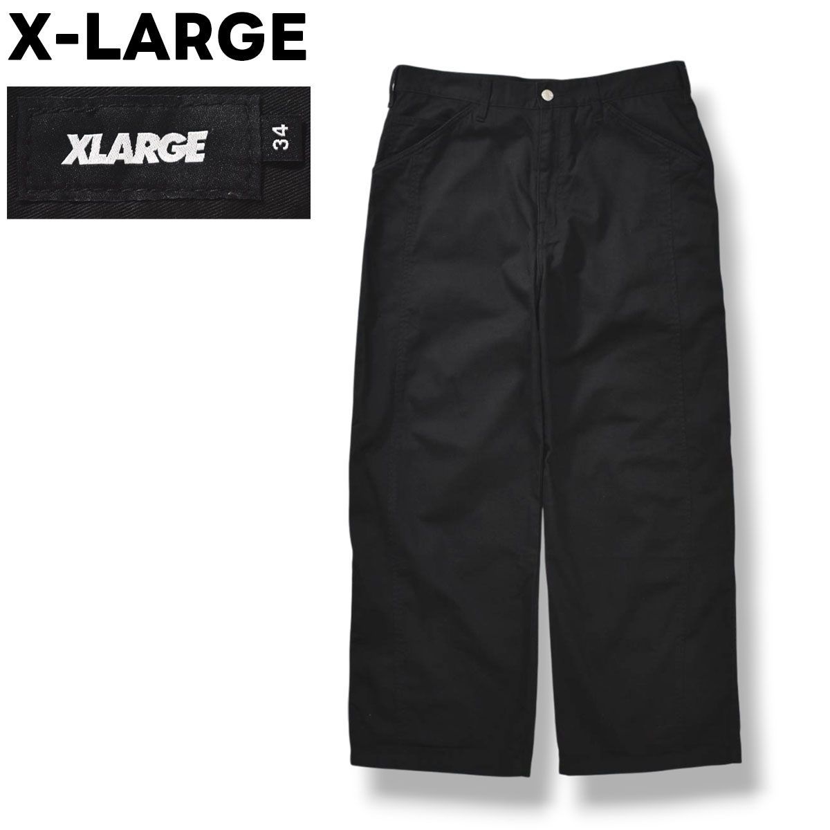 エクストララージ X-LARGE コットン ツイル ワーク パンツ ジップアップ ワンポイント ロゴ 34 ブラック ストリート カジュアル ルーズ ビッグシルエット オーバーサイズ メンズ 6,600円