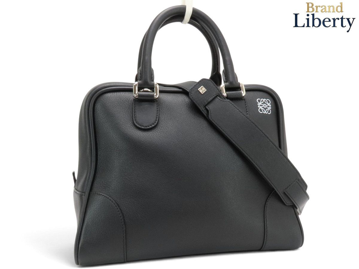【ほぼ新品】ロエベ LOEWE アマソナ75 ミディアム 2WAY ミニボストンバッグ ハンドバッグ ショルダーバッグ ブラック カーフレザー 301.30.L03