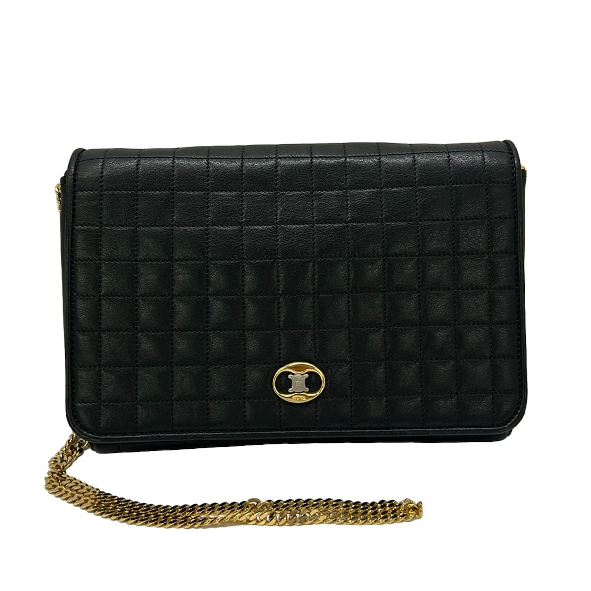 CELINE(セリーヌ) ショルダーバッグ - 黒 チェーンショルダー/キルティング/フラップバッグ/ストラップ着脱可 レザー