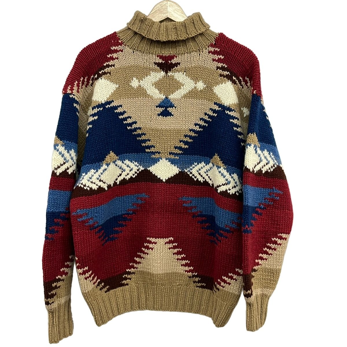 RalphLauren COUNTRY(ラルフローレン カントリー) 長袖セーター サイズM レディース美品 - ベージュ×ブルー×レッド タートルネック