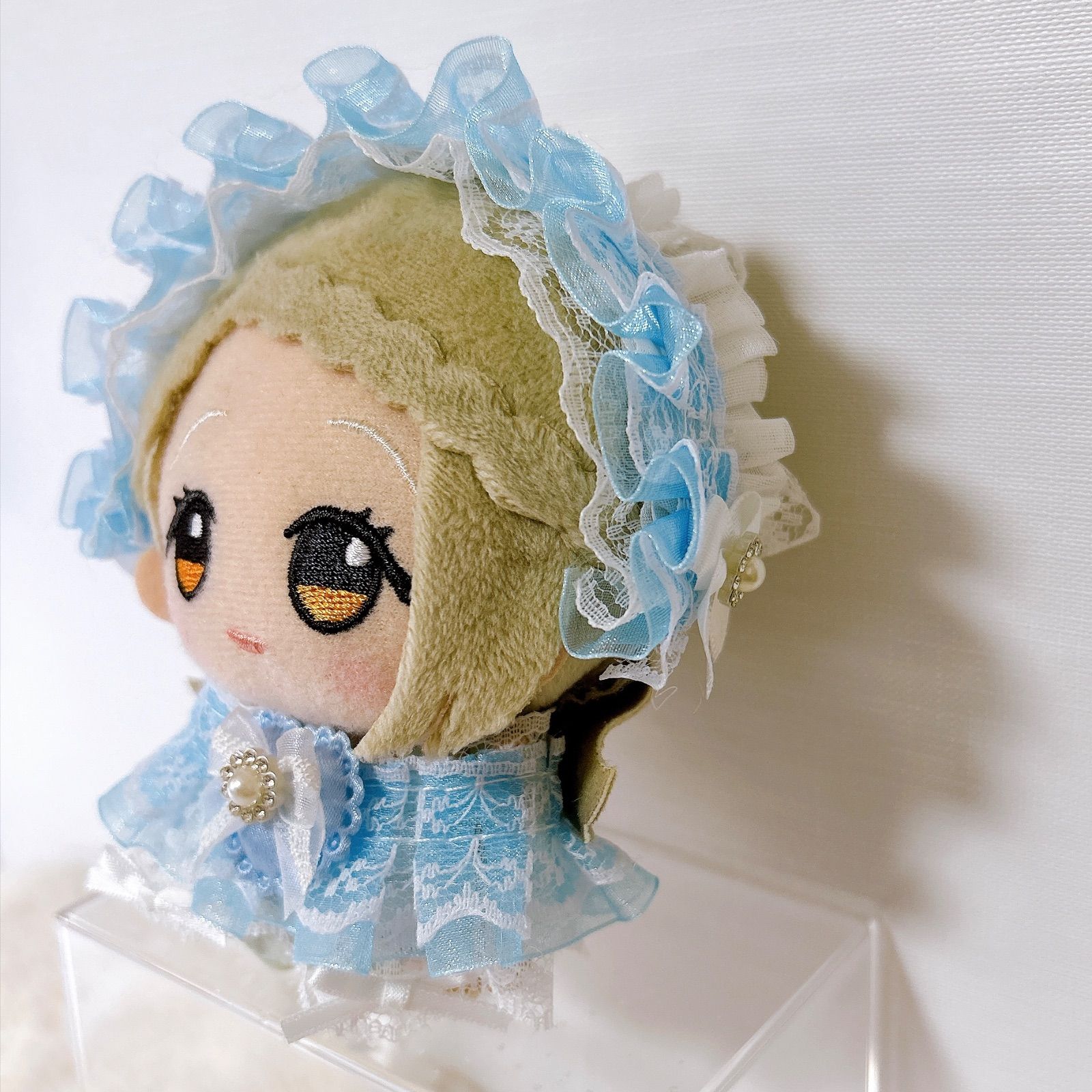 ぬい服 ヘッドドレス 水色フリフリフリル ちびぐるみ 10cm - メルカリ