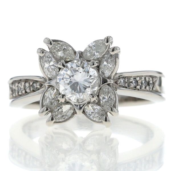 Pt900 プラチナ リング ダイヤモンド 0.567/0.59ct カラーF SI1 花 フラワー 絞り 指輪 11.5号 鑑定書付【新品仕上済】【zz】【中古】