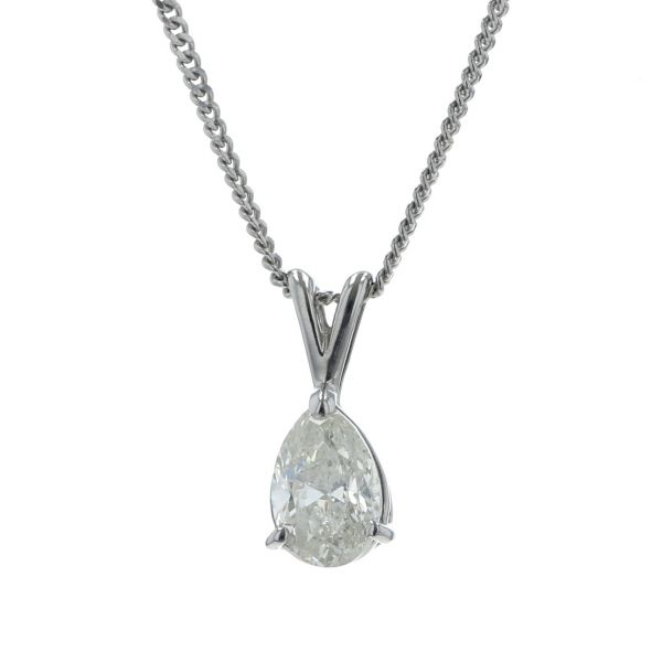 Pt850 プラチナ ネックレス ダイヤモンド 1.00ct 一粒 雫 ペアシェイプ ドロップ シンプル 40cm 鑑定書付【新品仕上済】【zz】【中古】