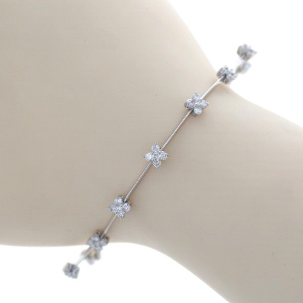 K18WG ホワイトゴールド ブレスレット ダイヤモンド 1.28ct フラワー 花 バー ステーション 17cm【新品仕上済】【zz】【中古】