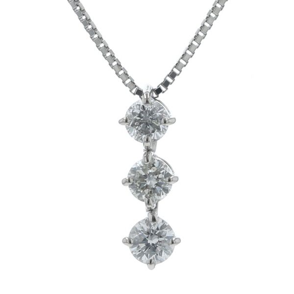 Pt900 Pt850 プラチナ ネックレス ダイヤモンド 0.50ct ラウンド 3粒 ベネチアンチェーン 40cm【新品仕上済】【zz】【中古】