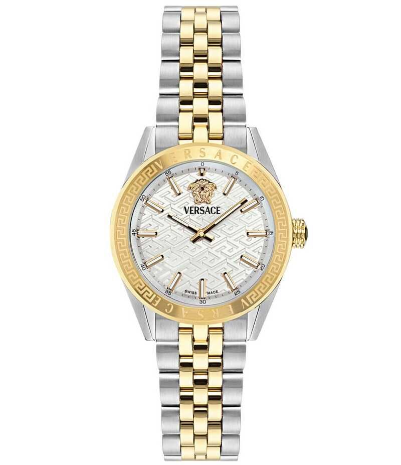 ヴェルサーチ レディース アクセサリー ブレスレット・バングル・アンクレット Tシャツ Versace Womens VCode Quartz Analog Two Tone Stainless St