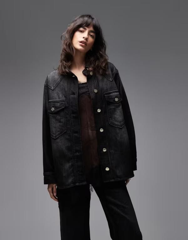オールセインツ レディース アウター ジャケット・ブルゾン デニム Allsaints bryn denim shacket in washed black ブラック