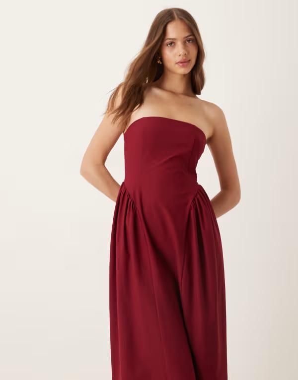 エイソス レディース トップス ワンピース ミディワンピース ミディ ASOS DESIGN bandeau waisted detail midi dress in wine Wine ワイン