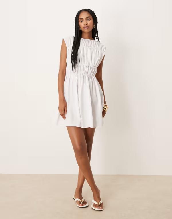 エイソス レディース トップス ワンピース ミニワンピース ギャザー ミニ ASOS DESIGN ruched paneled mini dress white ホワイト