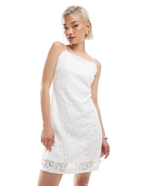 ヴェロモーダ レディース トップス ワンピース ミニワンピース ミニ レース Vero Moda square neck lace cami mini dress Snow White Flower