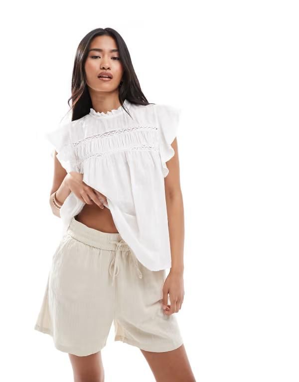 オンリー レディース ボトムス ハーフパンツ・ショーツ ショートパンツ ONLY tie front textured shorts in stone STONE ストーン