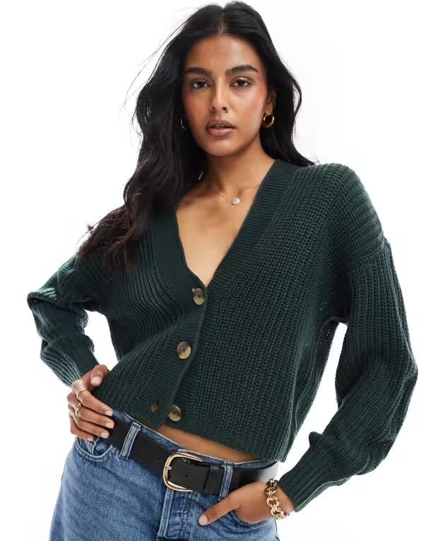オンリー レディース アウター カーディガン ニット ONLY knitted cardigan in dark Green gables グリーン