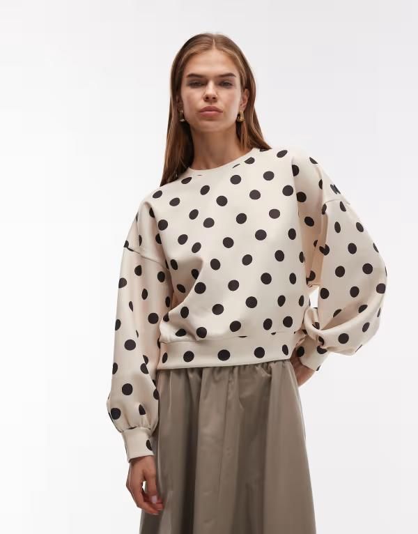 エイソス レディース アウター パーカー・スウェット ドット柄 バルーンスリーブ ドット スウェット シャツ スキューバ ASOS DESIGN oversized balloon sleeve sc