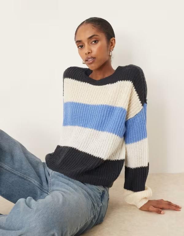 ジェイディーワイ レディース アウター ニット・セーター セーター ニット JDY knit sweater and cream stripe NAVY ネイビー 9,475円