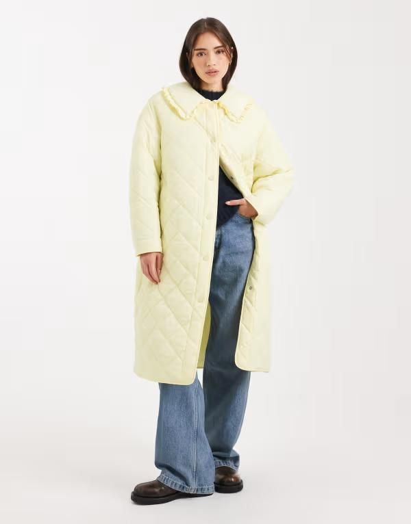 ミスセルフフリッジ レディース アウター コート キルティング マキシ Miss Selfridge quilted liner maxi coat in buttermilk Buttermilk