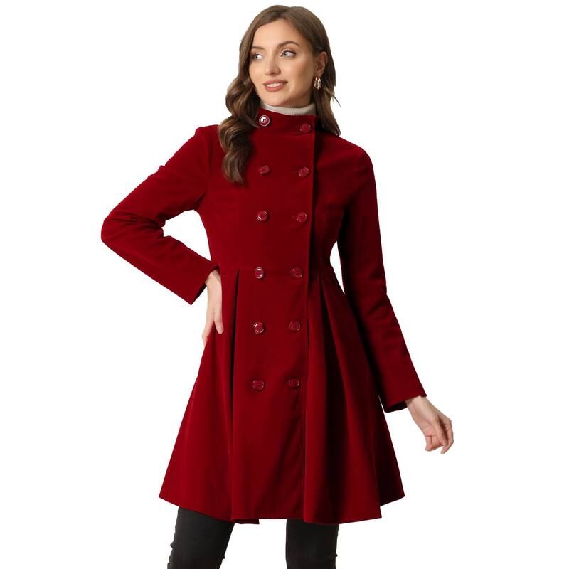アレグラ ケー レディース アウター ジャケット・ブルゾン A ライン ベルベット コート ALLEGRA K Velvet ALine Coat for Womenstand Collar Doub