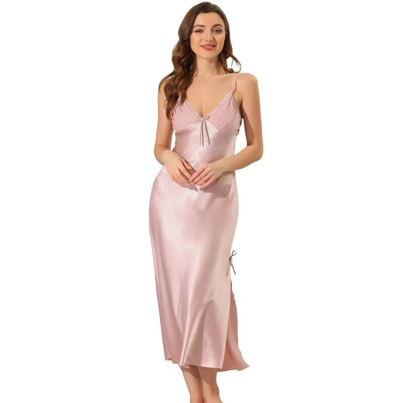 アレグラ ケー レディース アンダーウェア ナイトウェア Vネック ミディ サテン ALLEGRA K Womensatin Pajama V Neck Nightdressoft Midi Loun