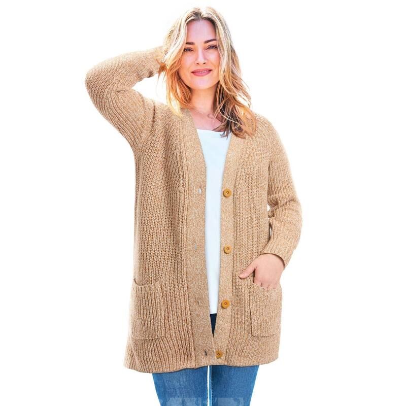 ウーマン ウィズイン レディース アウター ニット・セーター プラスサイズ カーディガン Woman Within Plusize ButtonFront Shaker Cardigan Soft C