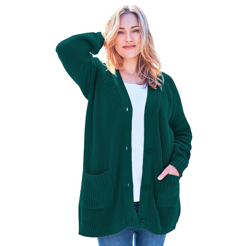 ウーマン ウィズイン レディース アウター ニット・セーター プラスサイズ カーディガン Woman Within Plusize ButtonFront Shaker Cardigan Emeral 13,305円
