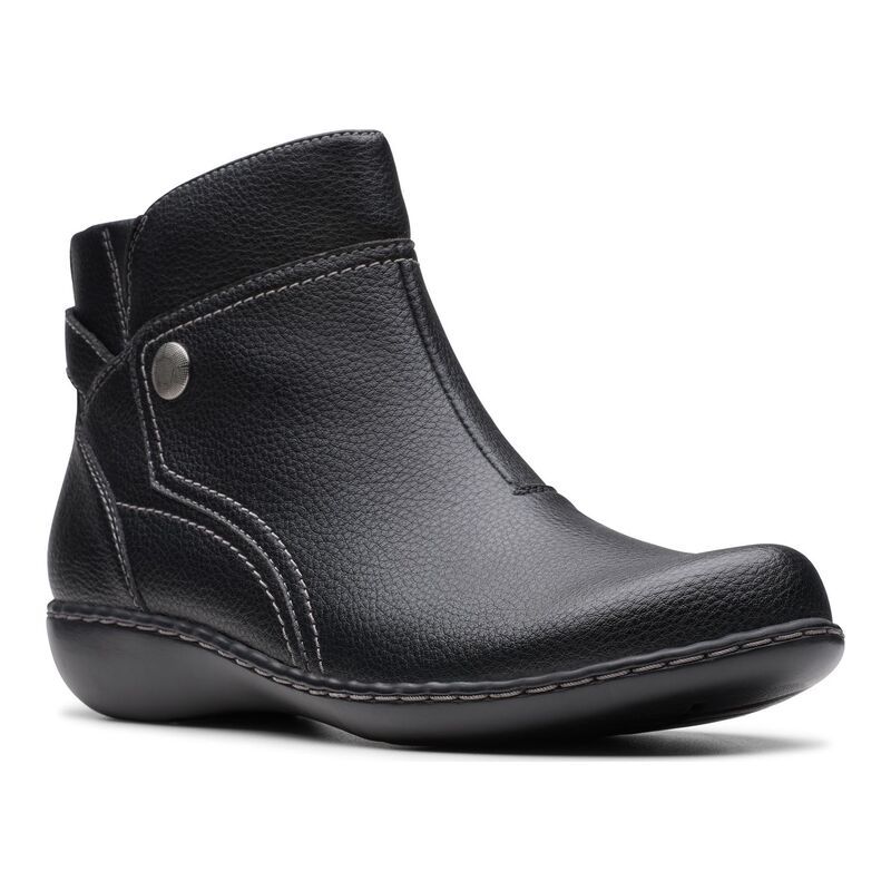 クラークス レディース シューズ ブーツ・レインブーツ アンクル レザー Clarks Ashland Mabel Womens Leather Ankle Boots Black Tumbled ブ