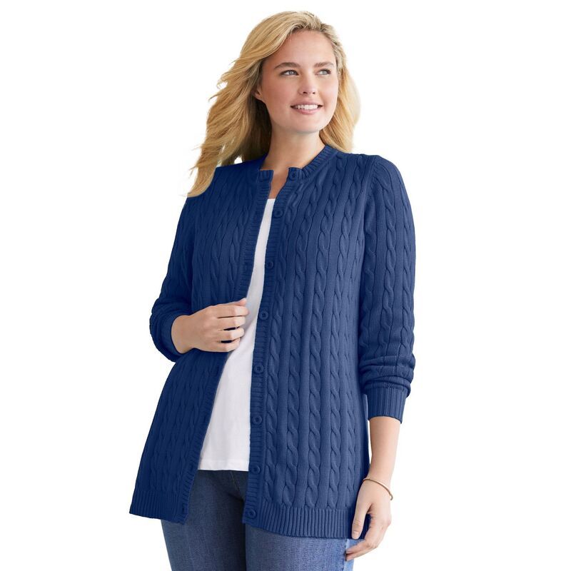 ウーマン ウィズイン レディース アウター ニット・セーター プラスサイズ コットン カーディガン Woman Within Plusize Cotton Cable Knit Cardigan Sw