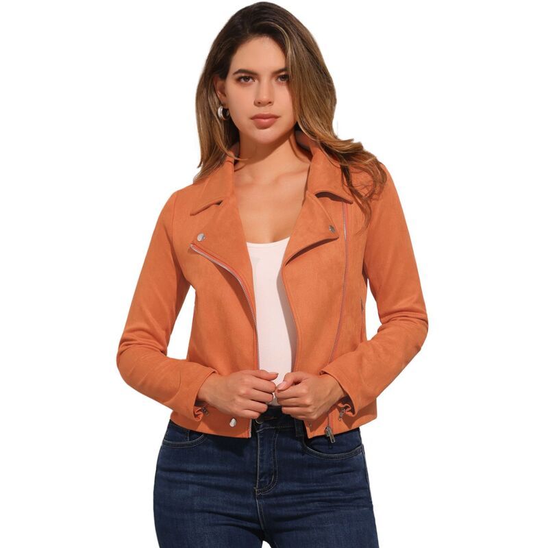 アレグラ ケー レディース アウター ジャケット・ブルゾン スエード ALLEGRA K Womens Faux Suede Jacket Long Sleeve Zip Up Moto Biker