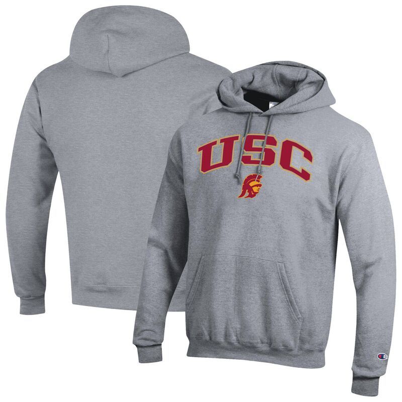チャンピオン メンズ トップス Tシャツ ロゴ パーカー MensChampion Heather Gray USC Trojans Arch Over Logo Pullover Hoodie Us