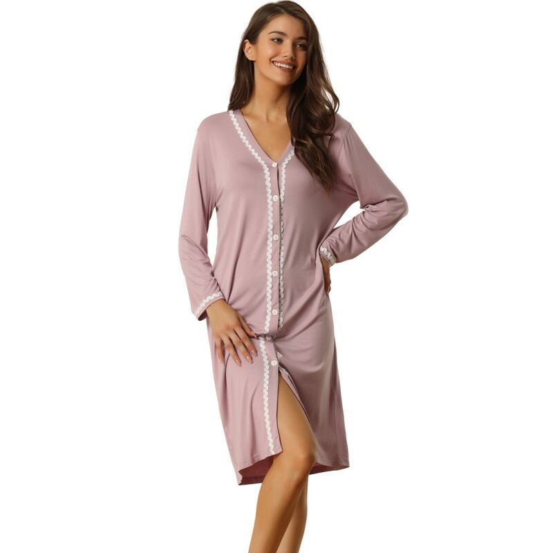 cheibear レディース アンダーウェア ナイトウェア ボタンダウン シャツ ダウン cheibear Womens Nightshirt Button Downightgown Long Sle