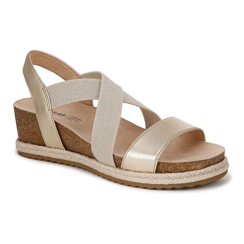 ライフストライド レディース シューズ サンダル LifeStride Breeze Womenstrappy Wedge Sandals Gold Fabric ゴールド