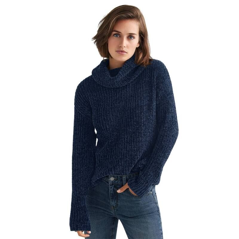 Ellos レディース アウター ニット・セータートルネック プラスサイズ ellos Plusize Chenille Turtleneck Sweater Navy ネイビー